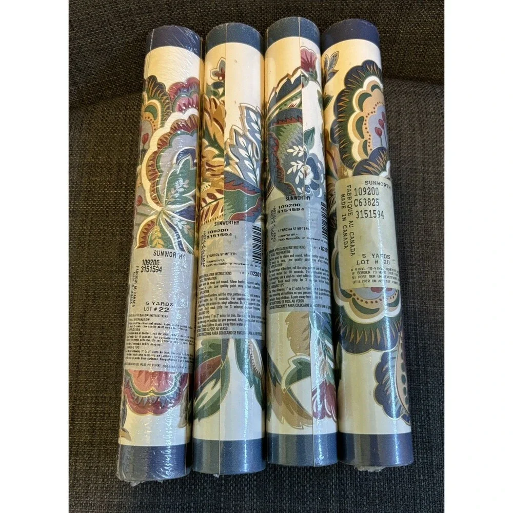 Mauve Gold Red Blue Green Jacobean Flower Floral Cream Wallpaper Border 4+ rolls